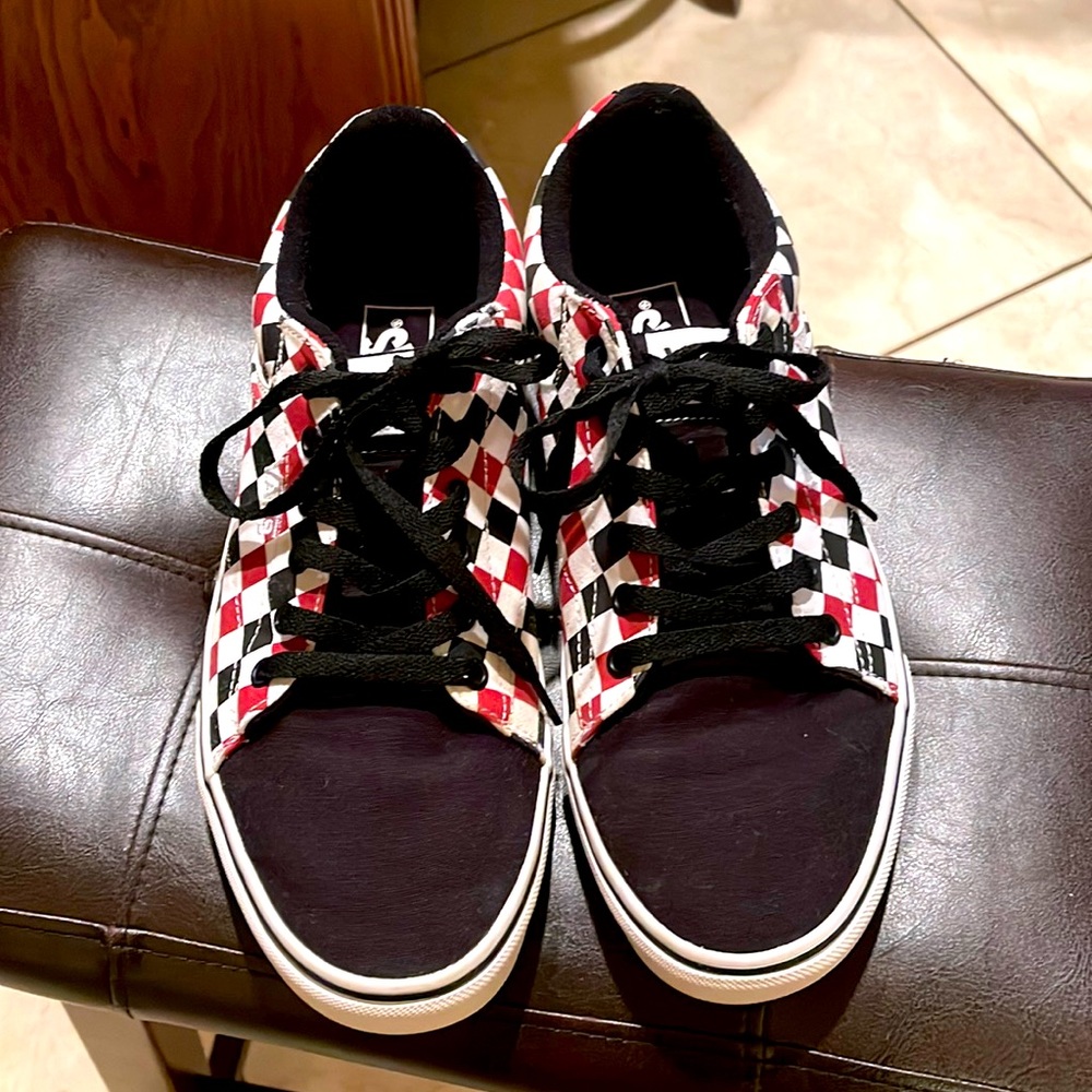 Vans black red and white checkered shoes